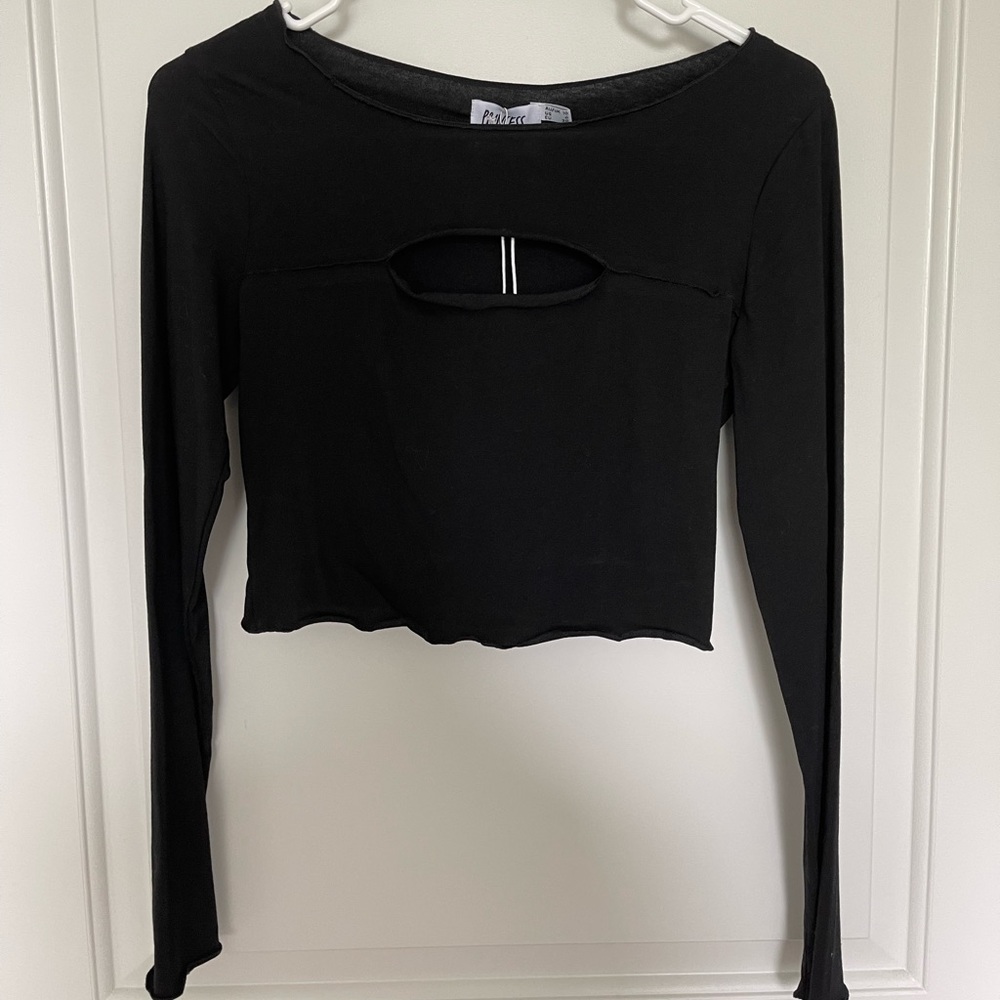 Princess Polly long sleeve black crop top with cut out